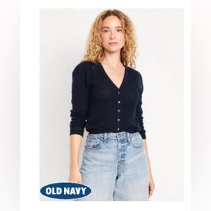 Old Navy SoSoft Lite Pointelle Cardigan XS Tall Sweater Navy Blue